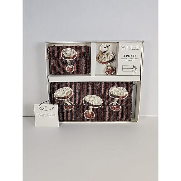 NEW Rachel Zoe Beaded Clutch Set 3pc Espresso Cocktail Brown Cream - Picture 2 of 7